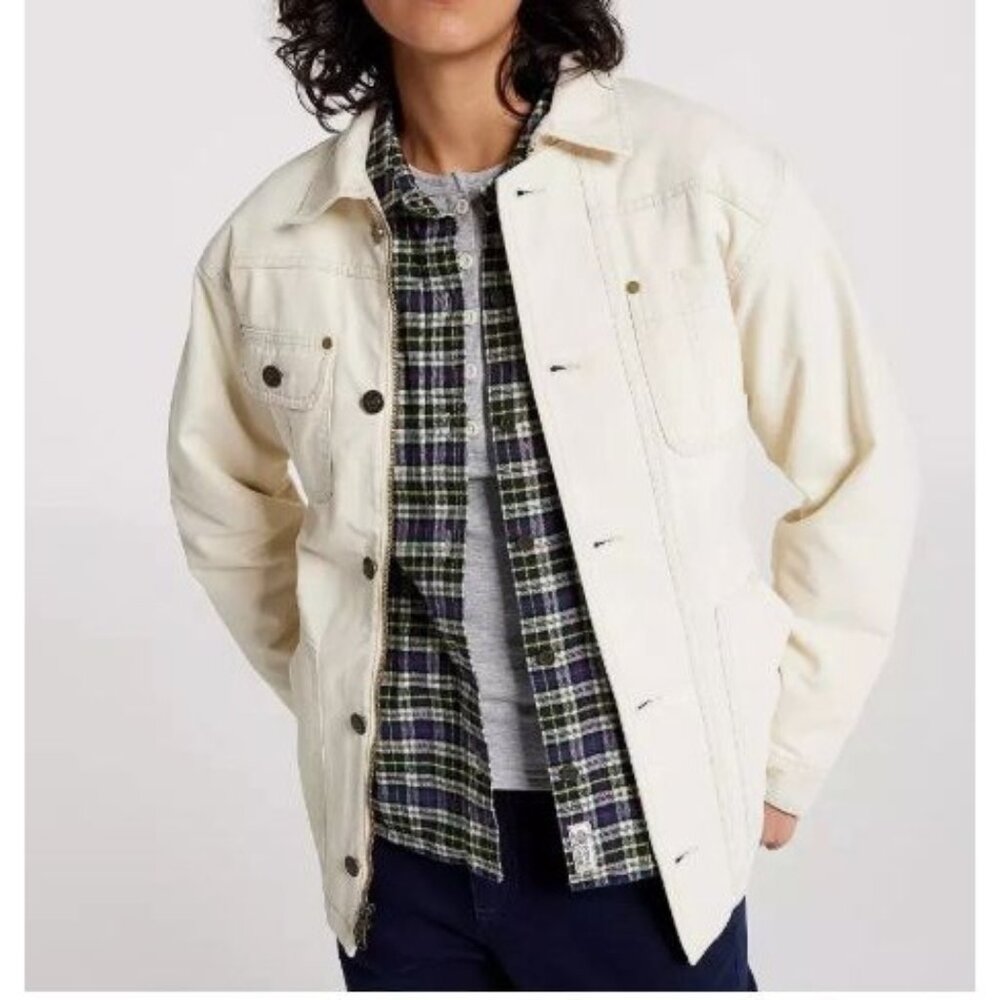 Alpine Design Quilted Lined Chore Coat Size Small Natural Khaki Pockets Full Zip